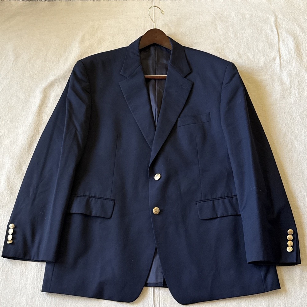 Chaps Blazer 44S Navy Blue Wool W/ Gold Buttons Sport Coat Blazer EXCELLENT